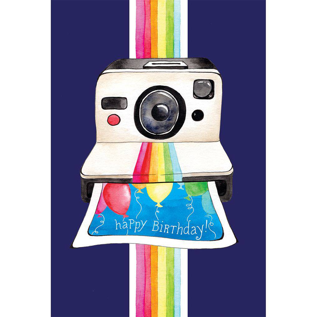 Pictura Polaroid Camera birthday card from the Everyday Cards collection, featuring a colorful illustrated Polaroid camera design.